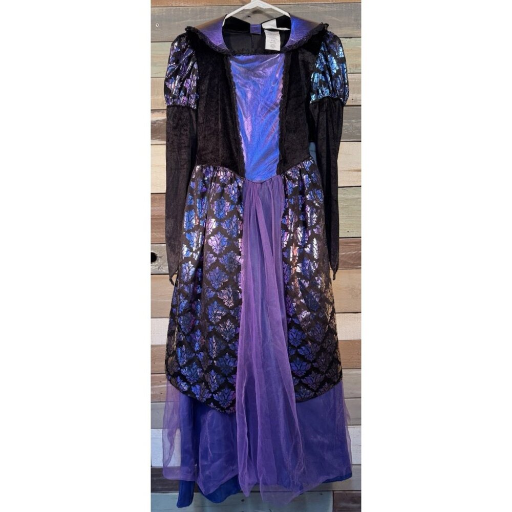 Halloween Costume Girls Purple  & Black Gothic Witch Large 10-12 USED